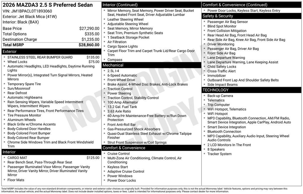 New 2026 MAZDA MAZDA3 2.5 S Sedan w/ Preferred Pkg FWD image 4