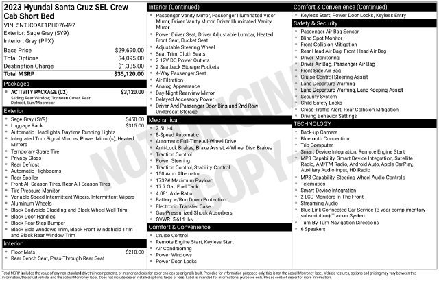 Used 2023 Hyundai Santa Cruz SEL w/ Activity Package AWD/4WD image 2