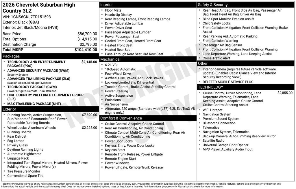 Used 2026 Chevrolet Suburban High Country AWD/4WD image 6