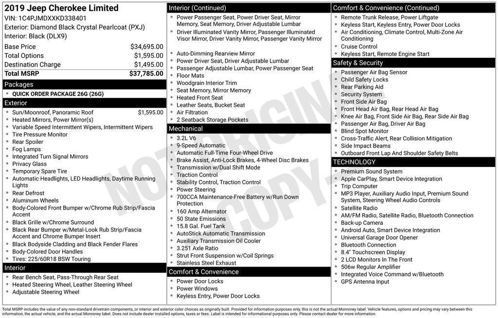 Used 2019 Jeep Cherokee Limited AWD/4WD image 2
