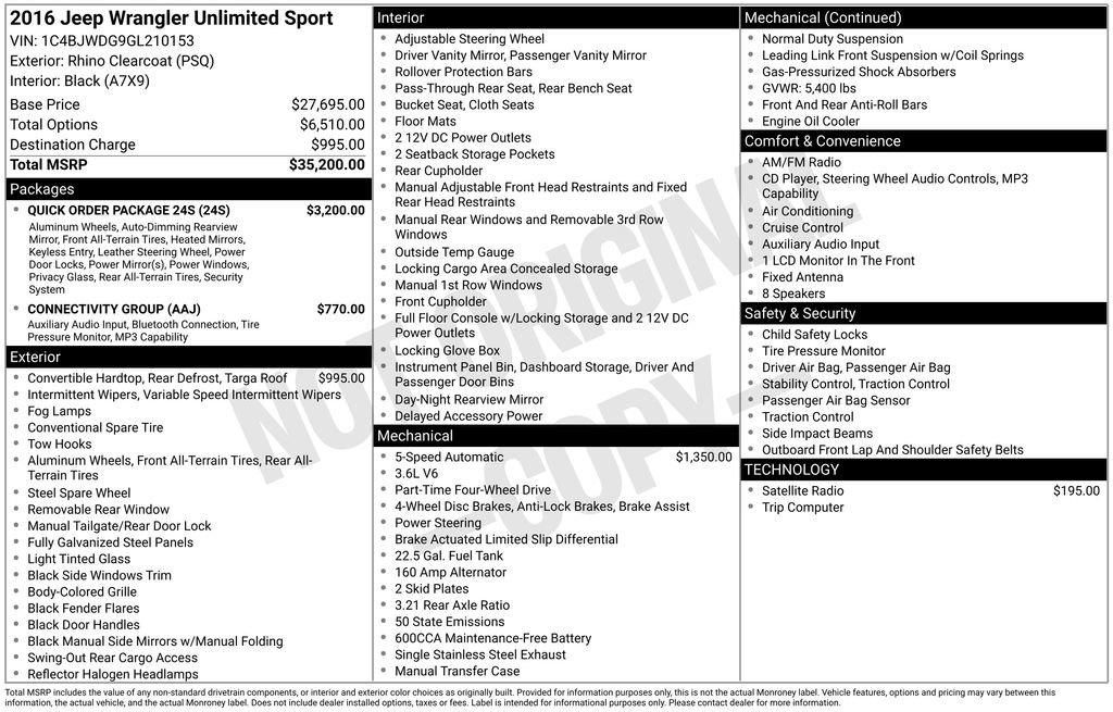 Used 2016 Jeep Wrangler Unlimited Sport w/ Quick Order Package 24S AWD/4WD image 22