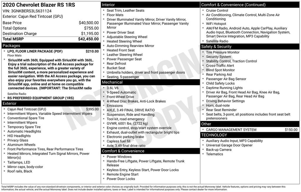 Certified 2020 Chevrolet Blazer RS w/ LPO, Floor Liner Package FWD image 13