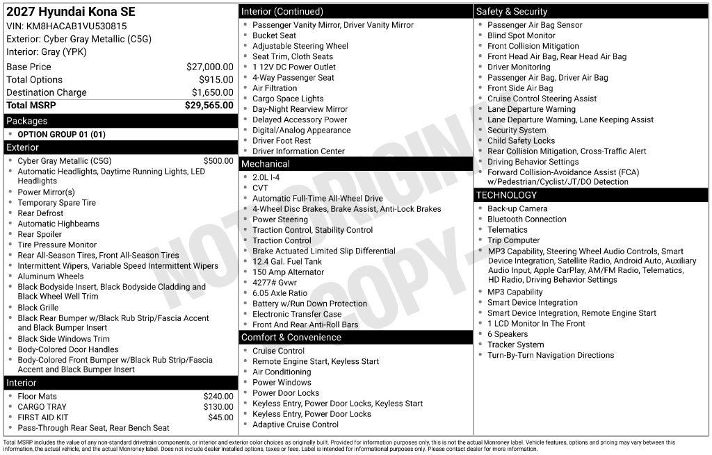 New 2027 Hyundai Kona SE AWD/4WD image 6