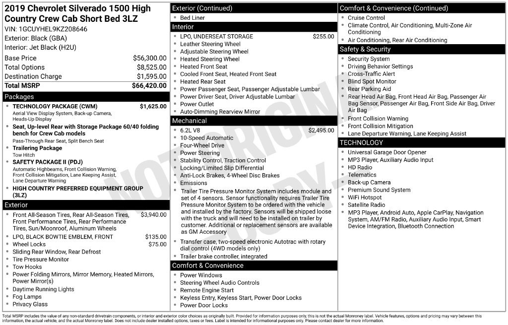 Used 2019 Chevrolet Silverado 1500 High Country w/ Technology Package AWD/4WD image 52