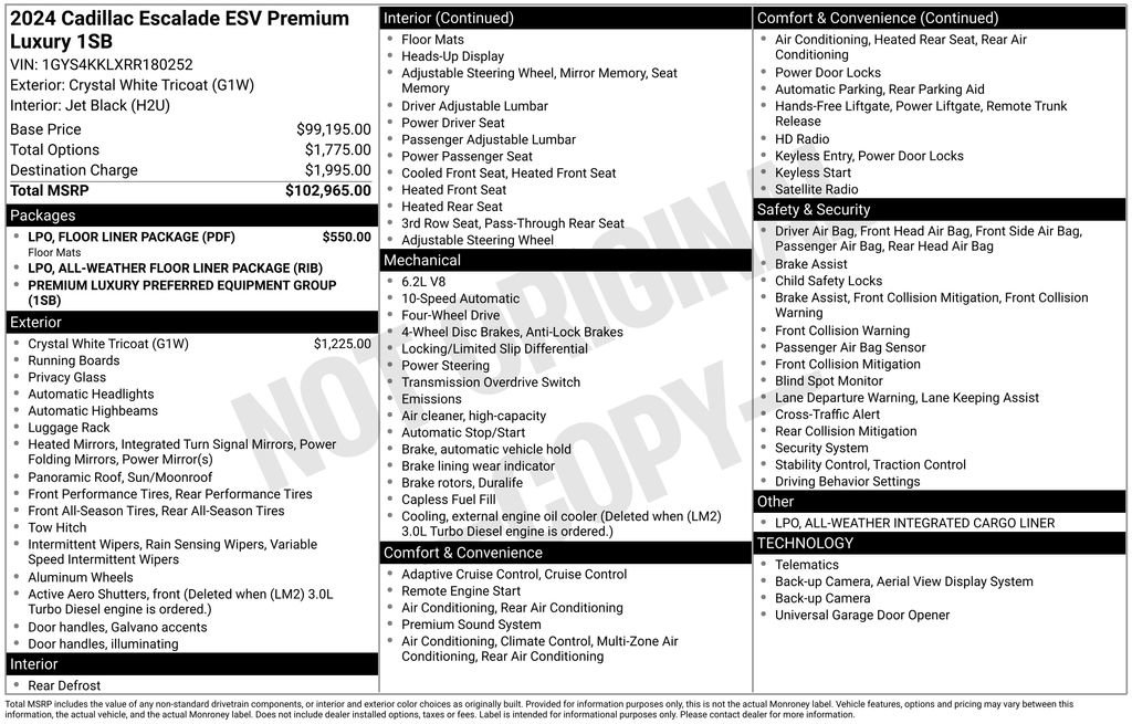 Certified 2024 Cadillac Escalade ESV Premium Luxury w/ LPO, Floor Liner Package AWD/4WD image 38