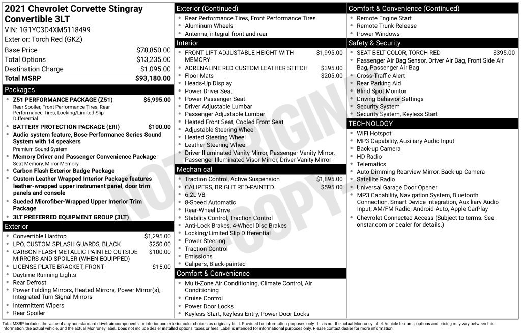 Used 2021 Chevrolet Corvette Stingray Premium Conv w/ Z51 Performance Package RWD image 3