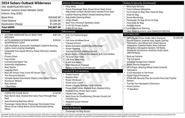 Certified 2024 Subaru Outback Wilderness AWD/4WD image 39