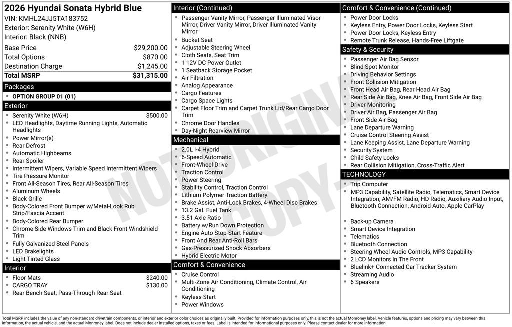 New 2026 Hyundai Sonata Blue FWD image 4