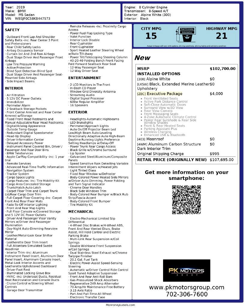 Used 2019 BMW M5 w/ Executive Package image 97