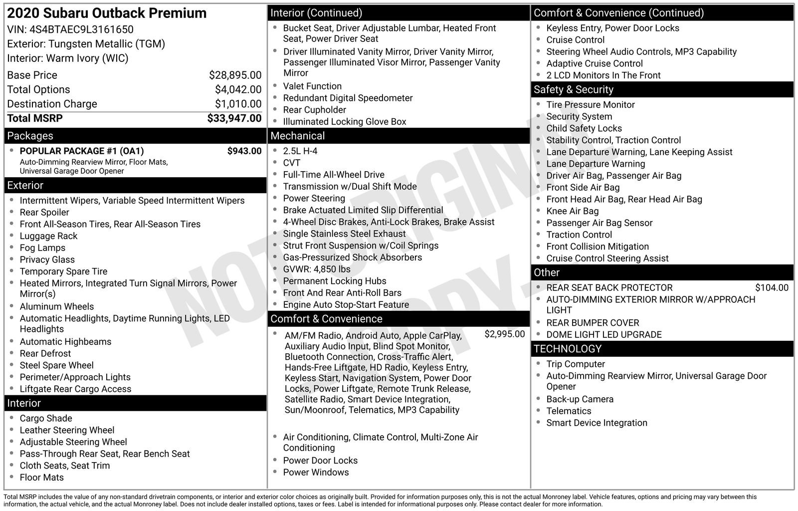 Used 2020 Subaru Outback Premium w/ Popular Package #1 image 35