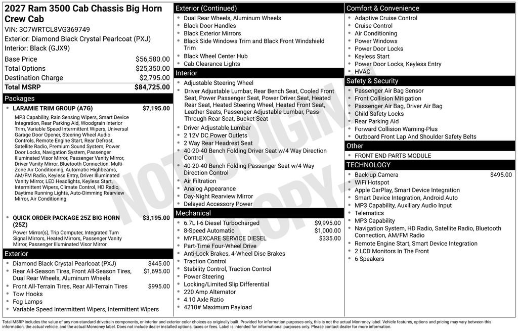 New 2027 RAM 3500 Big Horn w/ Laramie Trim Package AWD/4WD image 26