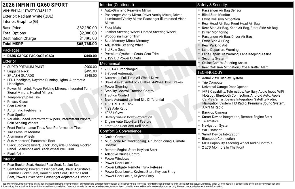 Used 2026 INFINITI QX60 Sport w/ Dark Cargo Package AWD/4WD image 4