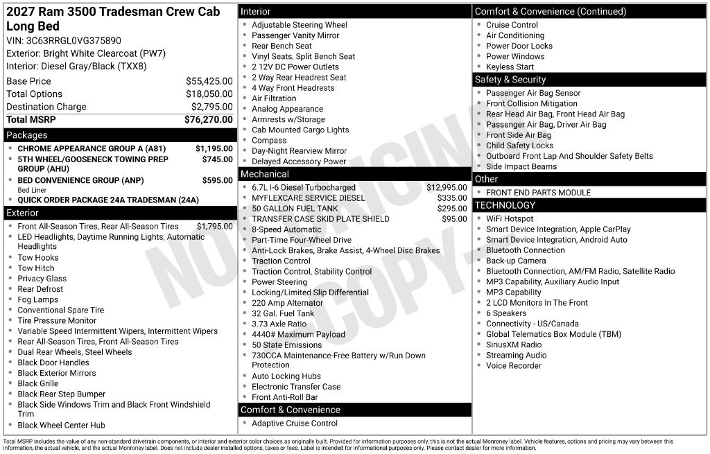 New 2027 RAM 3500 Tradesman w/ Chrome Appearance Group A AWD/4WD image 5