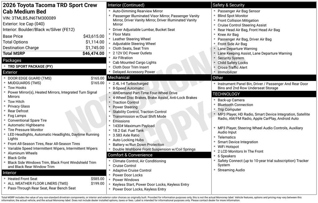 New 2026 Toyota Tacoma TRD Sport AWD/4WD image 4