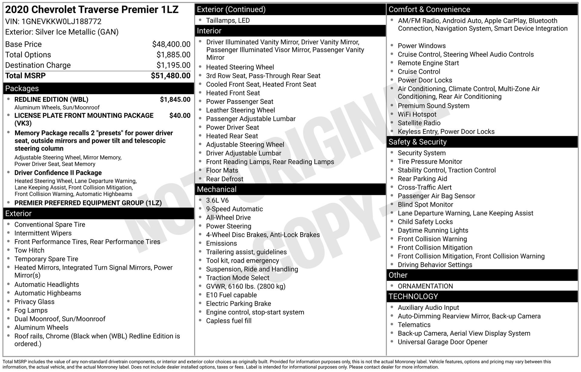 Used 2020 Chevrolet Traverse Premier w/ Redline Edition AWD/4WD image 3