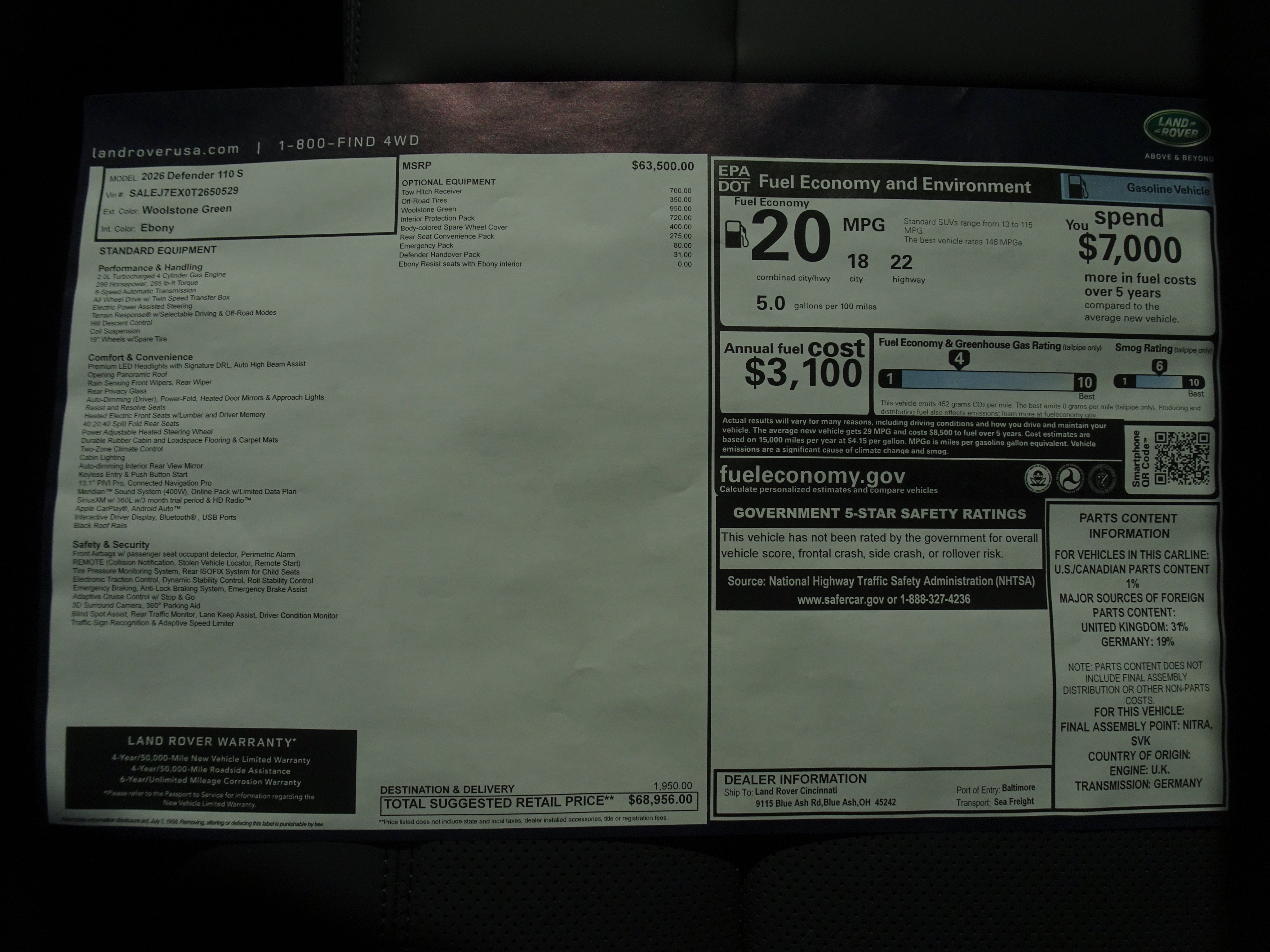 New 2026 Land Rover Defender 110 S AWD/4WD image 6