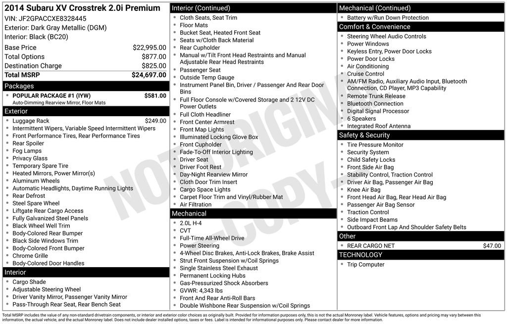 Used 2014 Subaru Crosstrek 2.0i Premium w/ Popular Package #1 image 6