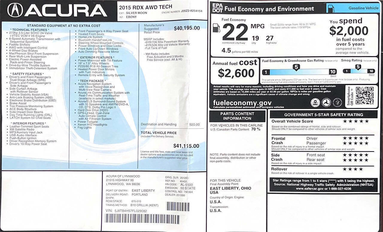 Used 2015 Acura RDX w/Tech AWD 4dr SUV w/Technolog image 28