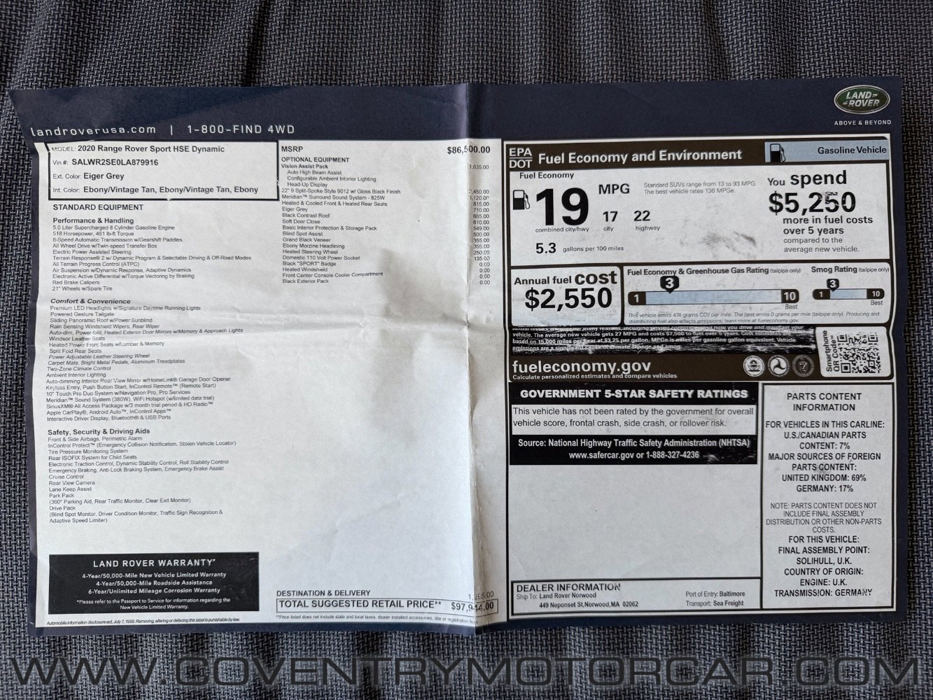 Used 2020 Land Rover Range Rover Sport HSE Dynamic image 19