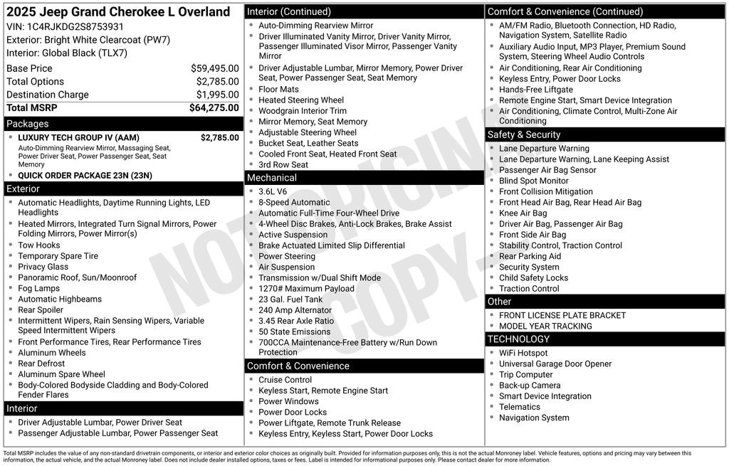 New 2025 Jeep Grand Cherokee L Overland w/ Luxury Tech Group IV image 4