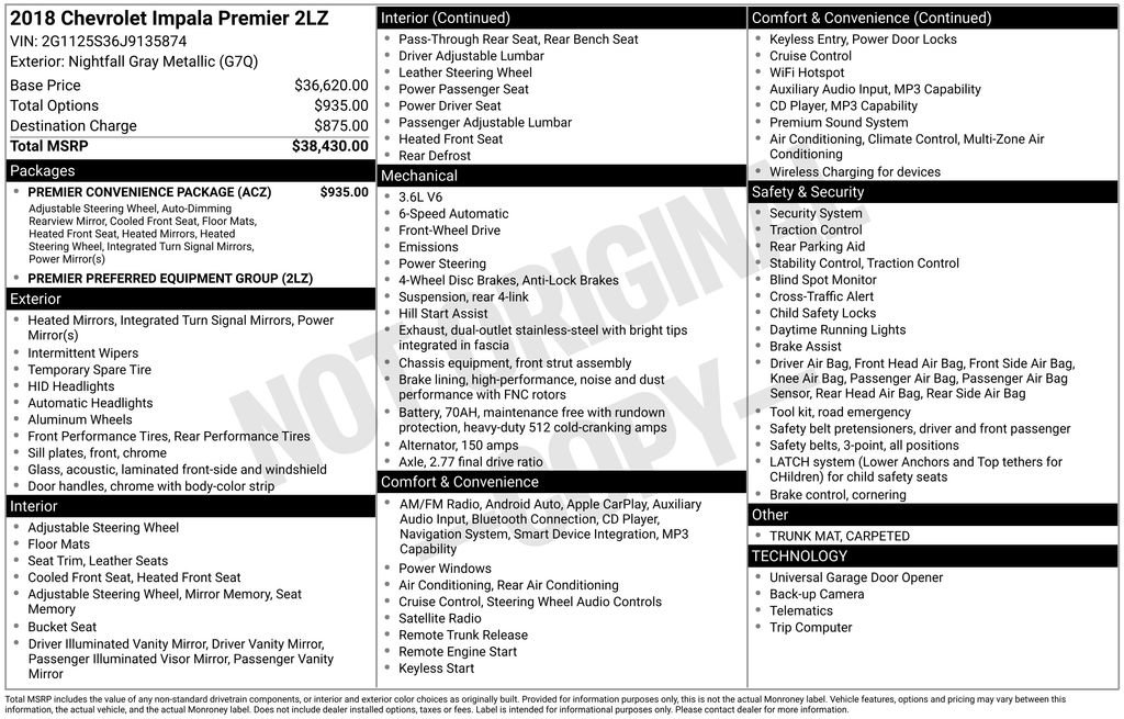 Used 2018 Chevrolet Impala Premier w/ Premier Convenience Package image 10