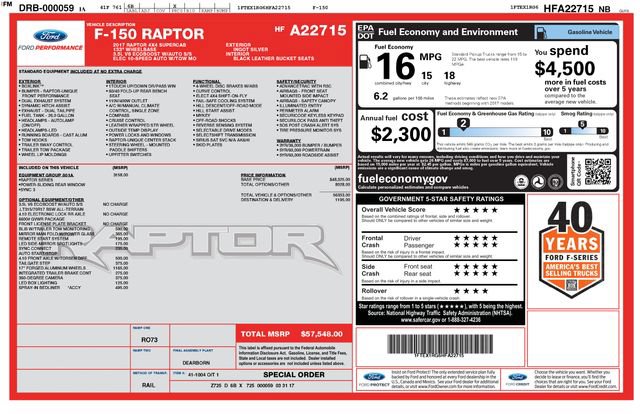 Used 2017 Ford F150 Raptor w/ Equipment Group 801A Mid AWD/4WD image 2