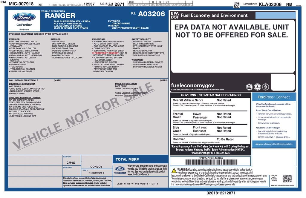 Used 2019 Ford Ranger XLT w/ Equipment Group 302A Luxury image 12