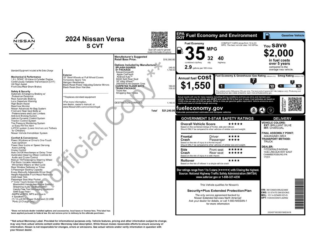 Used 2024 Nissan Versa S w/ S Plus Package FWD image 11