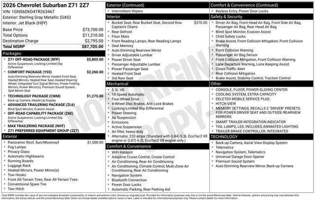 New 2026 Chevrolet Suburban Z71 w/ Z71 Off-Road Package AWD/4WD image 5