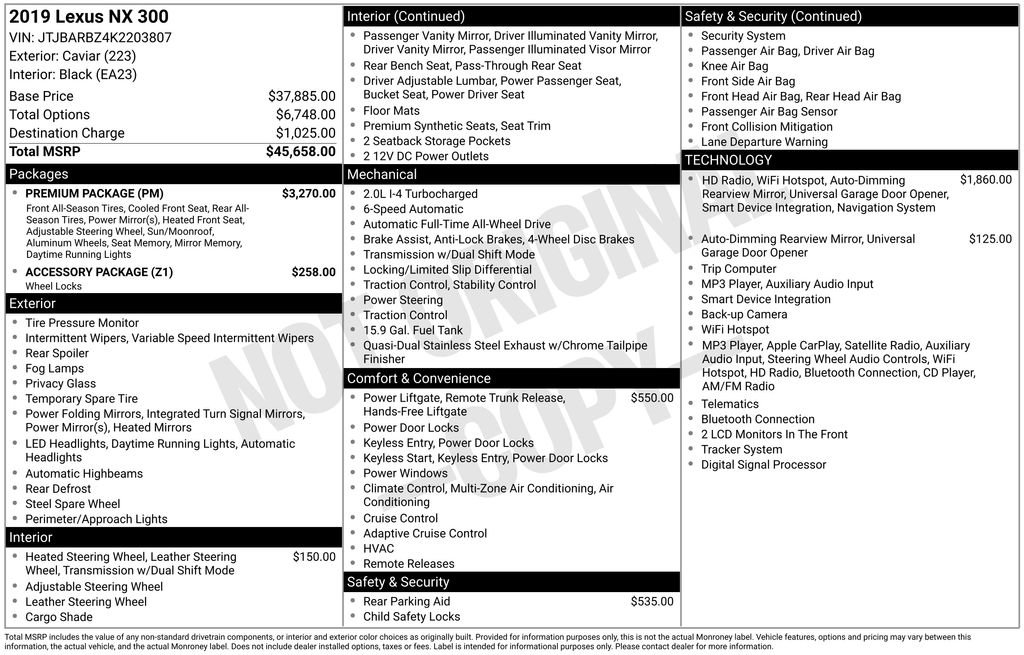 Used 2019 Lexus NX 300 AWD w/ Premium Package image 39