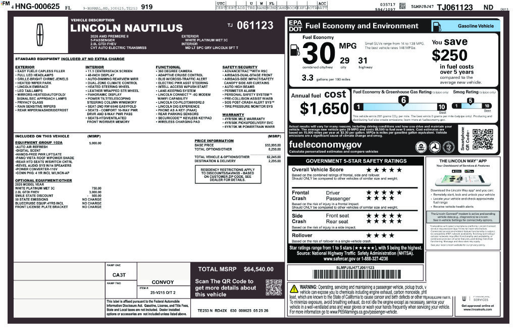New 2026 Lincoln Nautilus Premier w/ Equipment Group 102A AWD/4WD image 27