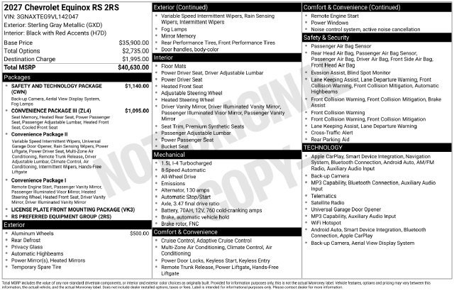 New 2027 Chevrolet Equinox RS w/ Safety and Technology Package AWD/4WD image 37