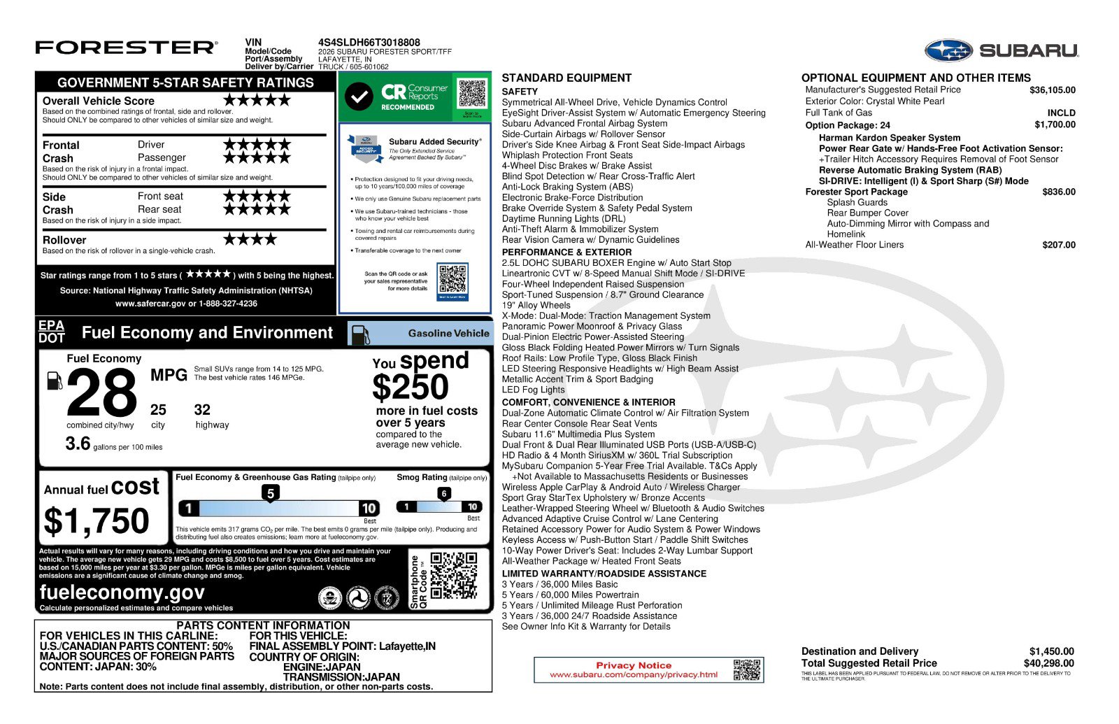 New 2026 Subaru Forester Sport w/ Sport Package image 11
