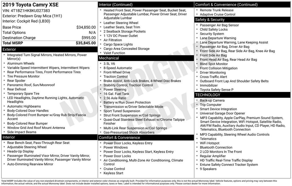 Used 2019 Toyota Camry XSE FWD image 3