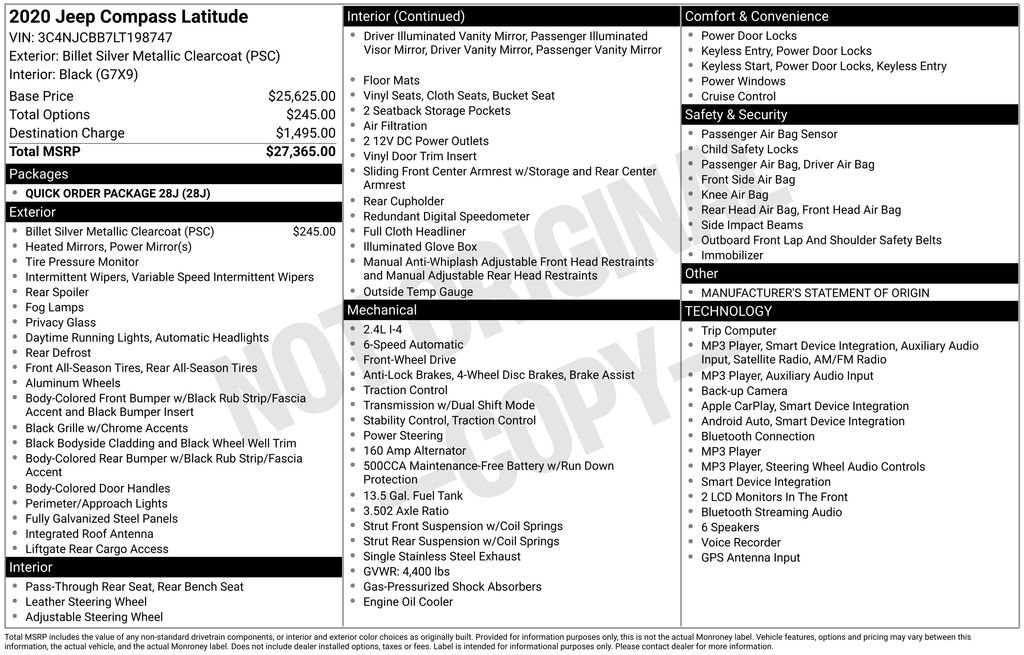 Certified 2020 Jeep Compass Latitude FWD image 10