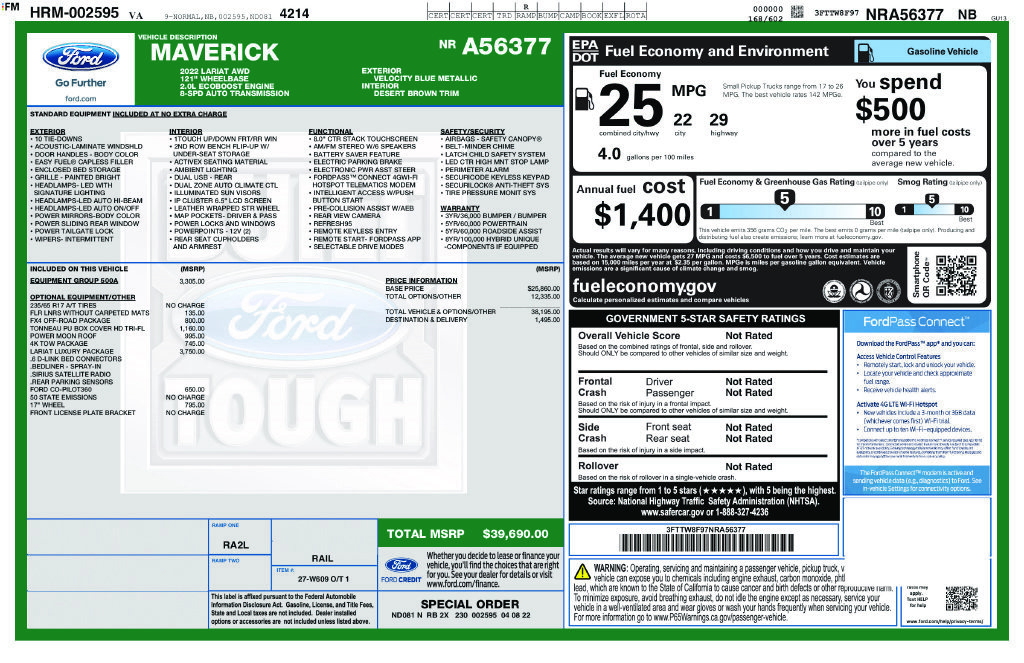 Used 2022 Ford Maverick Lariat w/ Lariat Luxury Package AWD/4WD image 43