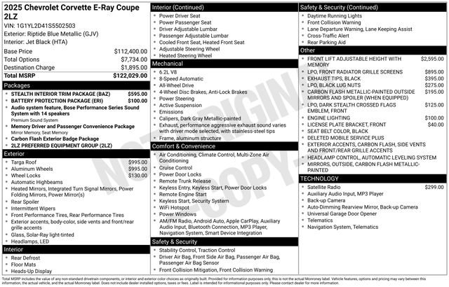 New 2025 Chevrolet Corvette E-Ray w/ Stealth Interior Trim Package image 26