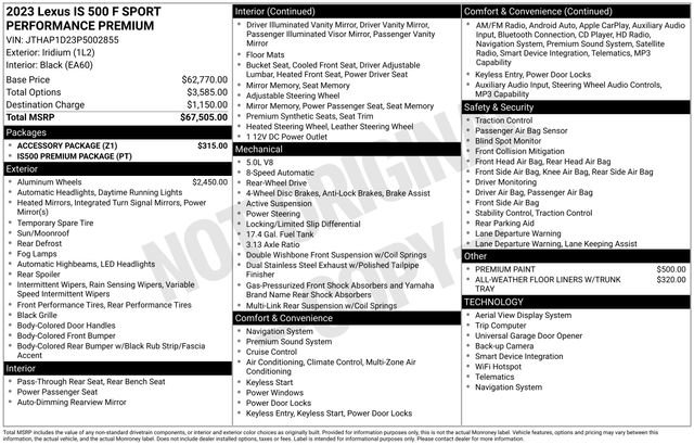 Used 2023 Lexus IS 500 w/ Accessory Package RWD image 49
