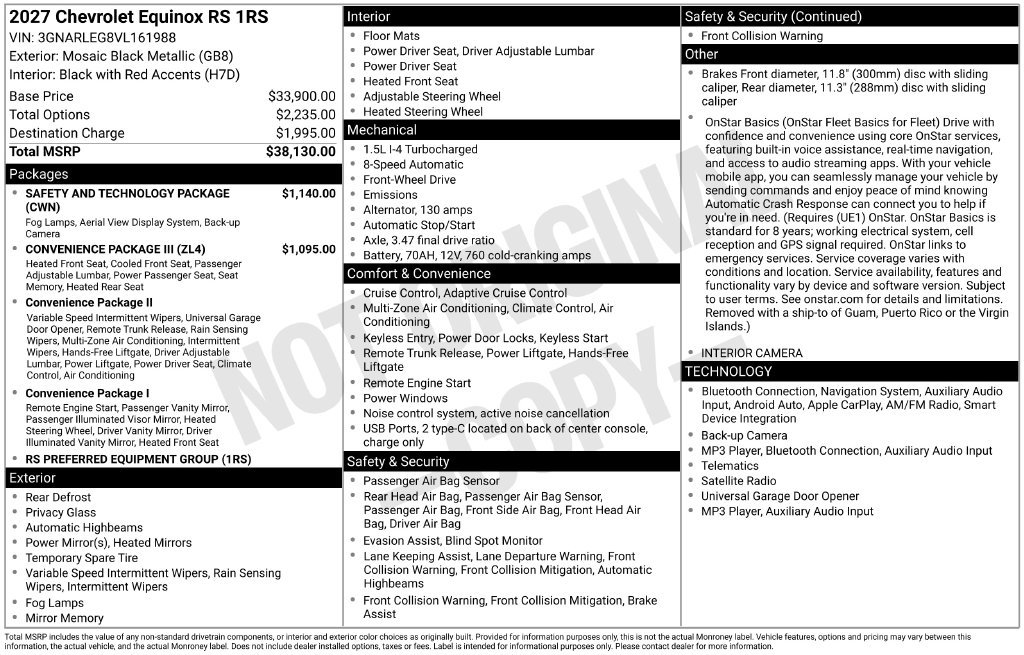 New 2027 Chevrolet Equinox RS w/ Safety and Technology Package FWD image 5