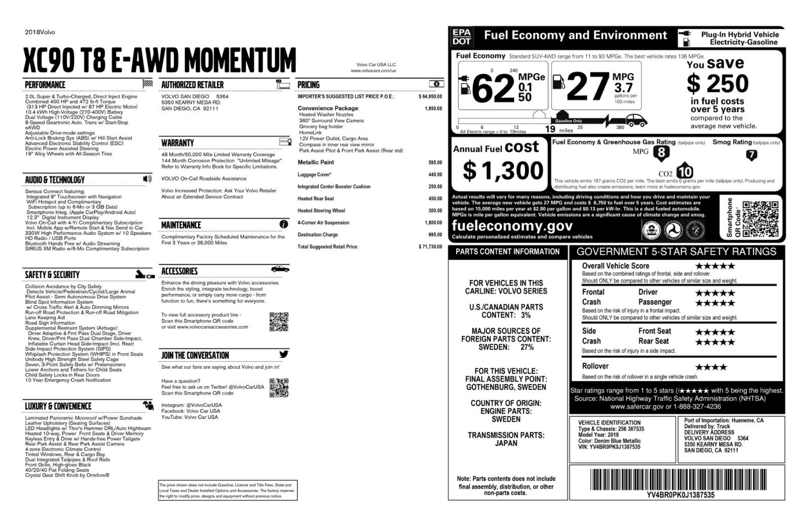 Used 2018 Volvo XC90 T8 Momentum w/ Convenience Package AWD/4WD image 56