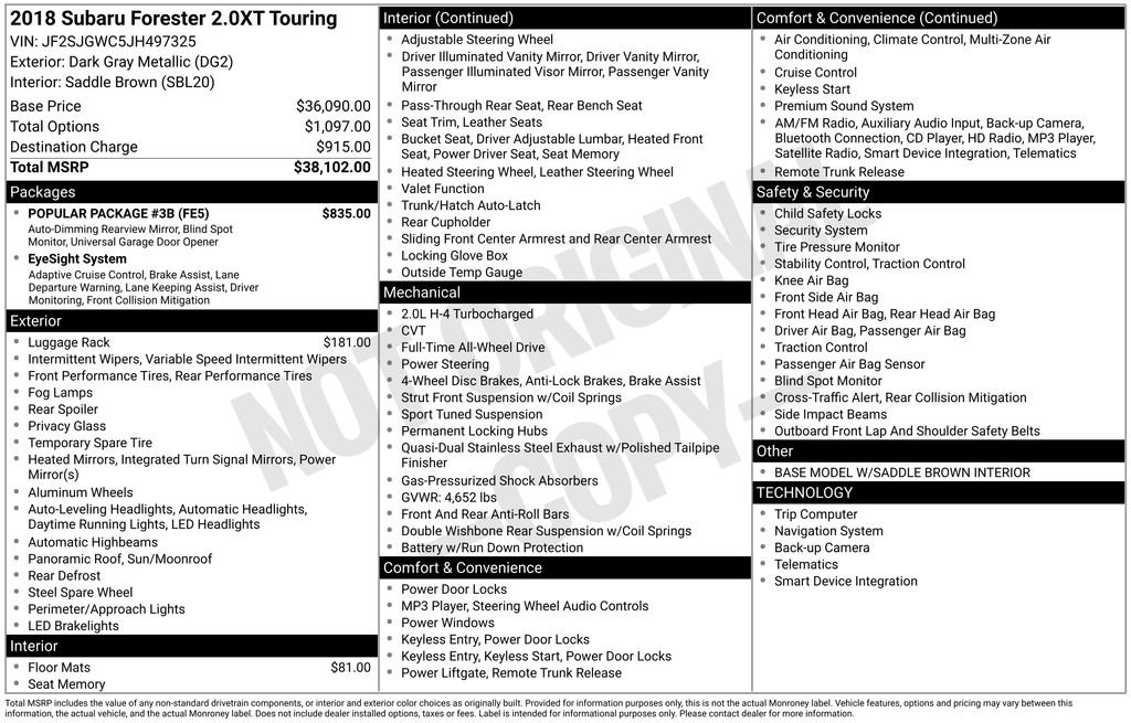 Used 2018 Subaru Forester 2.0XT Touring w/ Popular Package #3B image 27