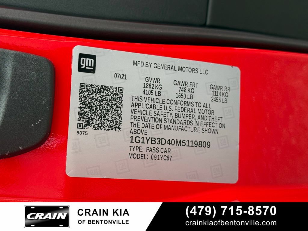 Used 2021 Chevrolet Corvette Stingray Preferred Conv w/ Battery Protection Package RWD image 31