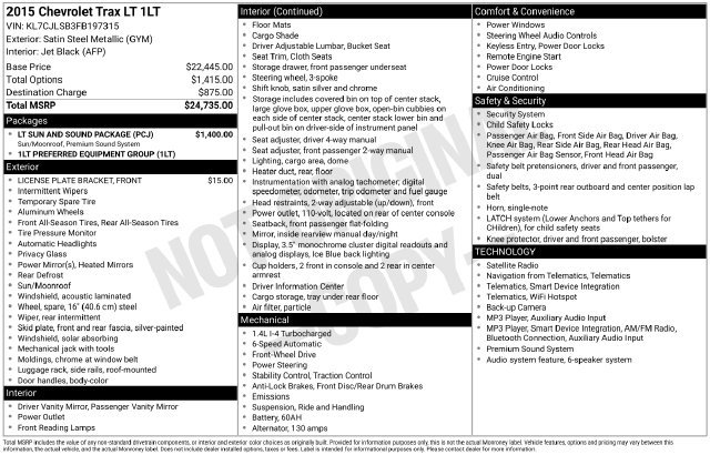 Used 2015 Chevrolet Trax LT w/ LT Sun and Sound Package FWD image 43