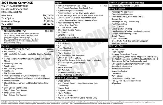 New 2026 Toyota Camry XSE w/ Premium Package FWD image 2