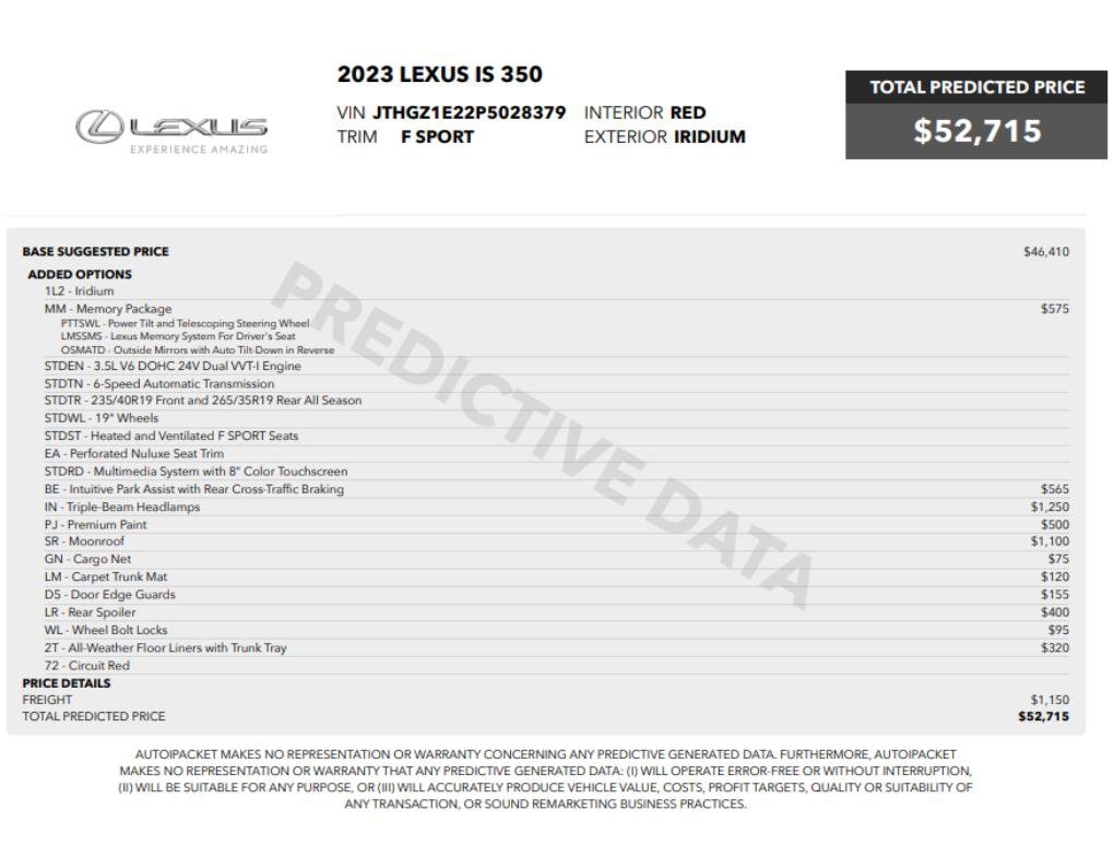 Used 2023 Lexus IS 350 F Sport w/ Memory Package image 2