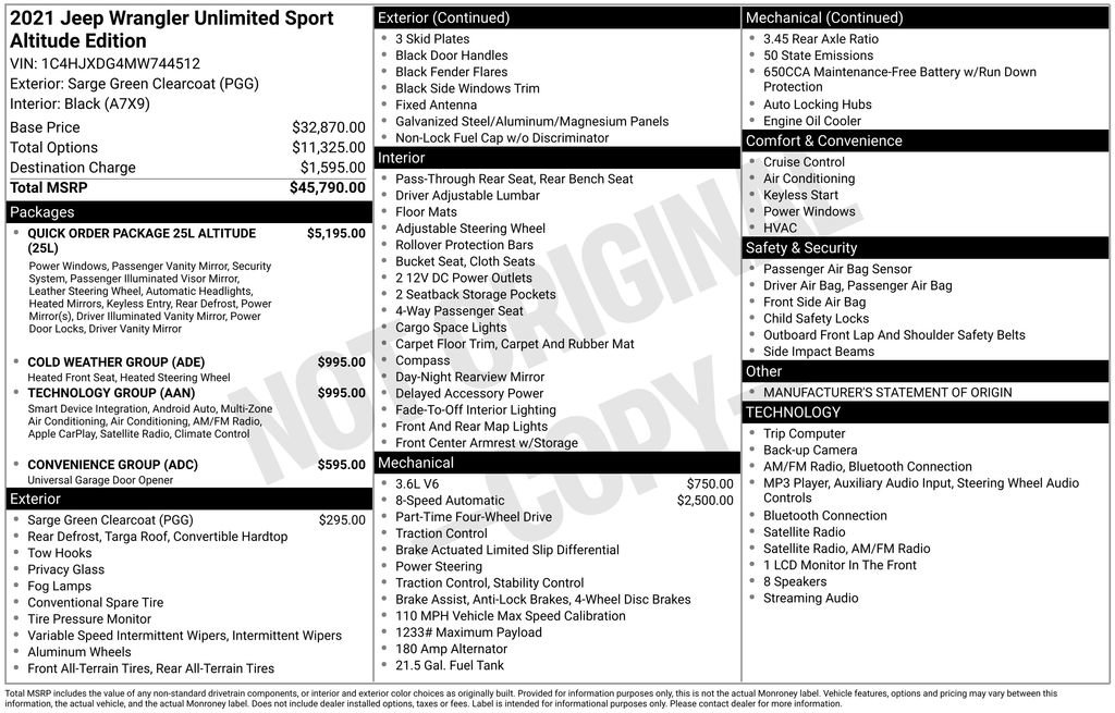 Used 2021 Jeep Wrangler Unlimited Sport AWD/4WD image 10