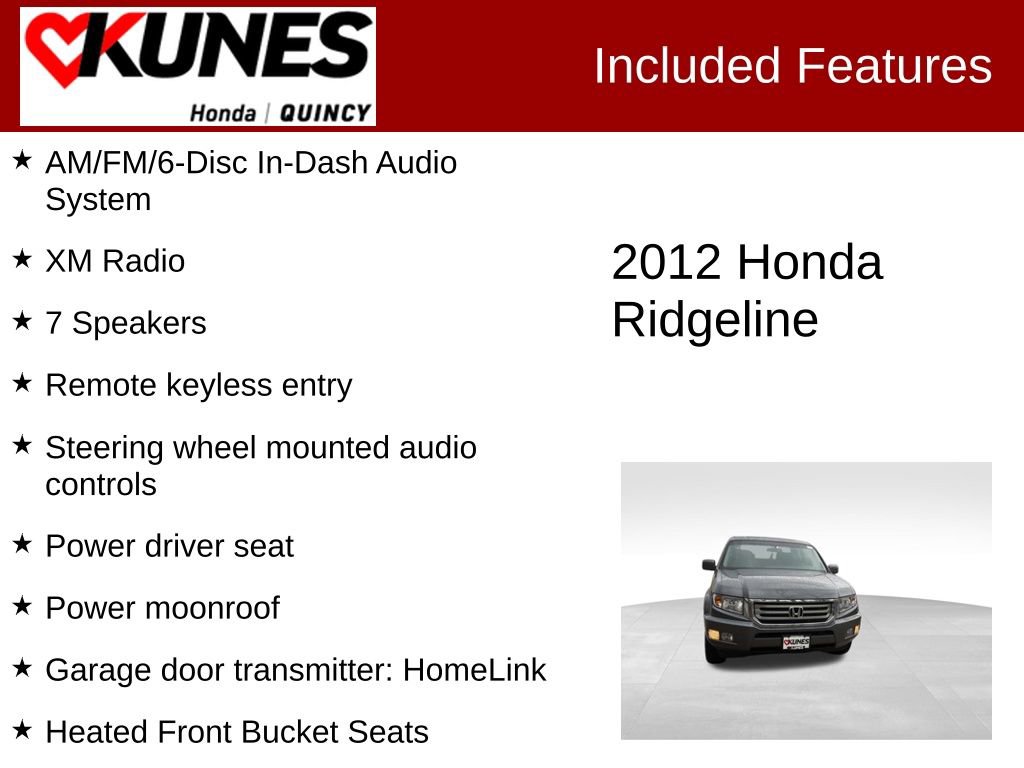 Used 2012 Honda Ridgeline RTL image 2