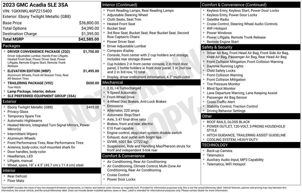 Used 2023 GMC Acadia SLE w/ Driver Convenience Package FWD image 10