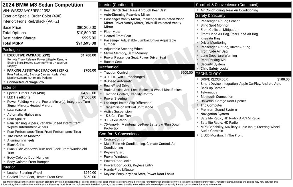 Used 2024 BMW M3 Competition w/ Executive Package RWD image 5