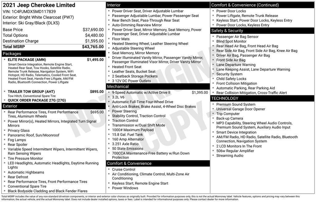 Used 2021 Jeep Cherokee Limited w/ Elite Package AWD/4WD image 4